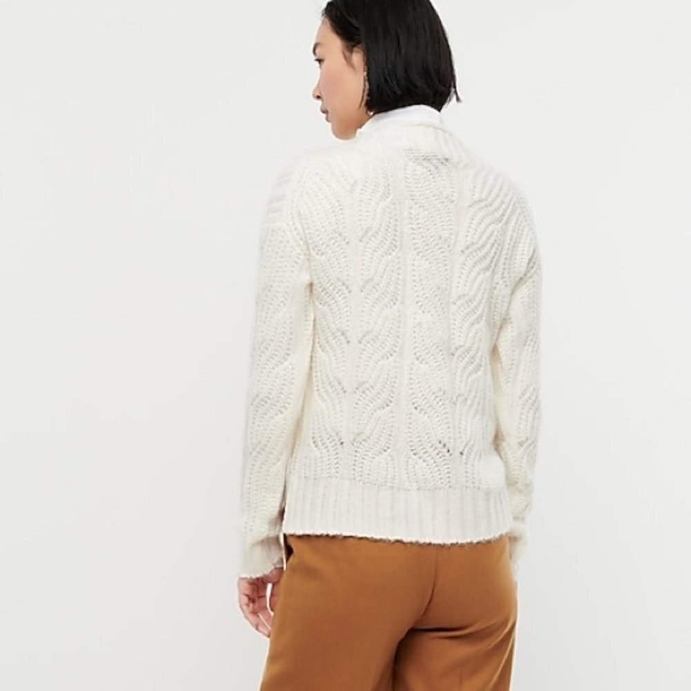 J Crew Pointelle Cable‎ Mock Neck Sweater Creamy White Large Super Soft
